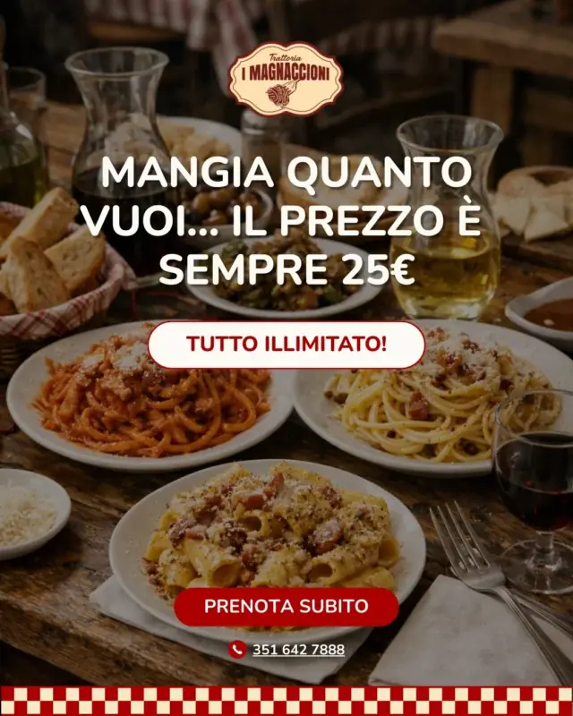 All You Can Eat: 25€ con acqua e vino